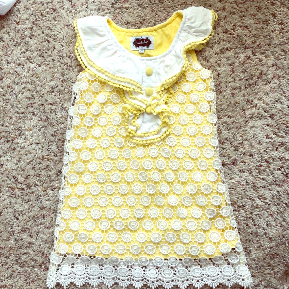 Mud pie Yellow and crochet sundress 2t
